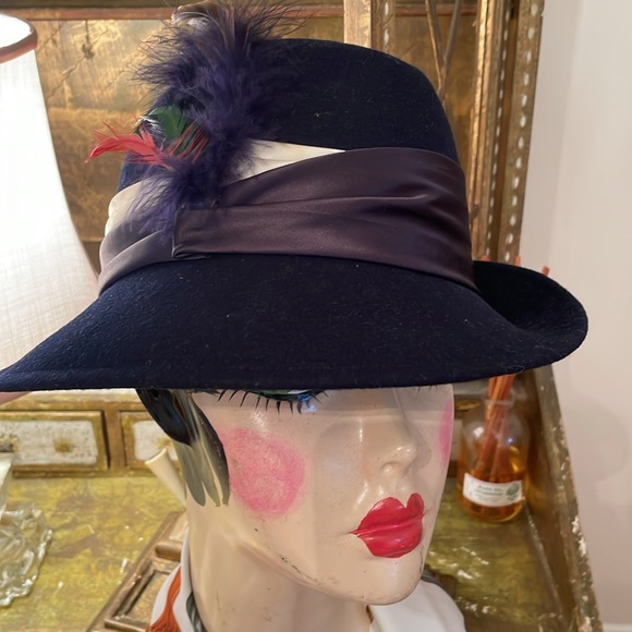 Vintage Doeskin felt 100% wool navy blue fedora hat - Picture 12 of 14